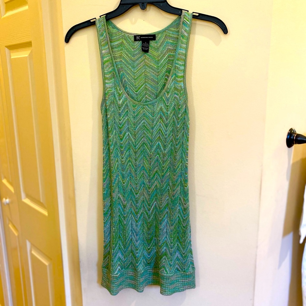INC woven metallic green tank top/tunic